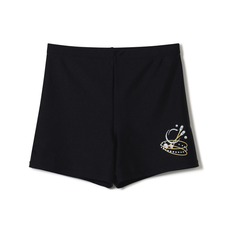 ラインストーンプリント1.5分丈スパッツ(ブラック-S)