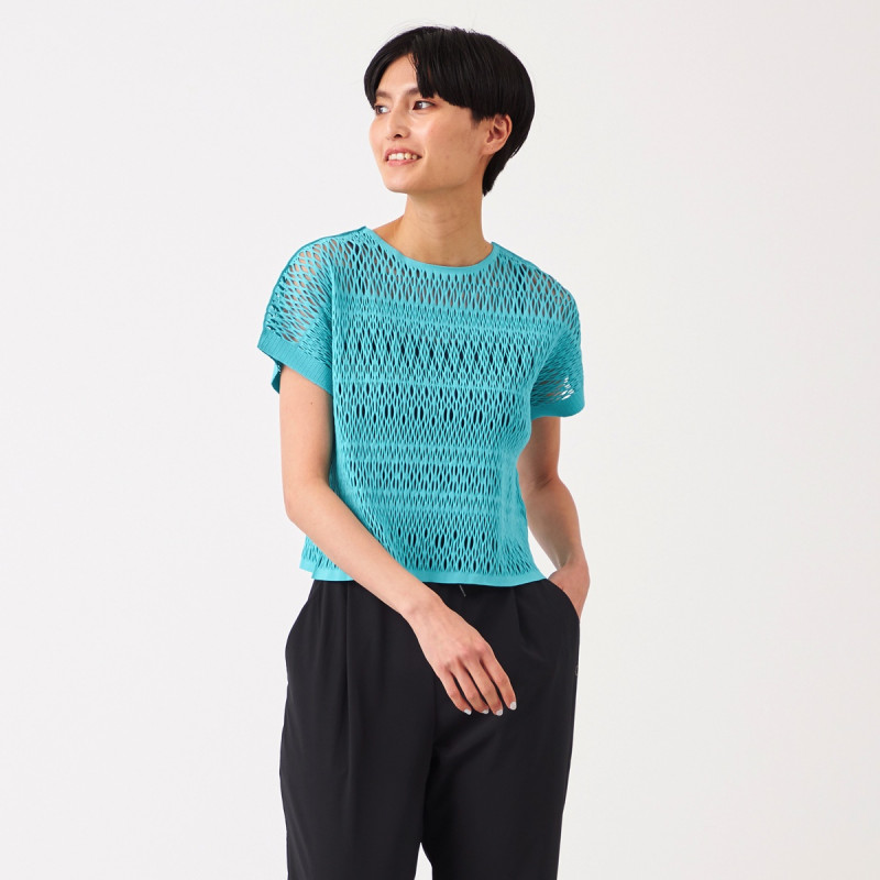 ノーソーイングニット】レース調ニットTシャツ 商品ページ