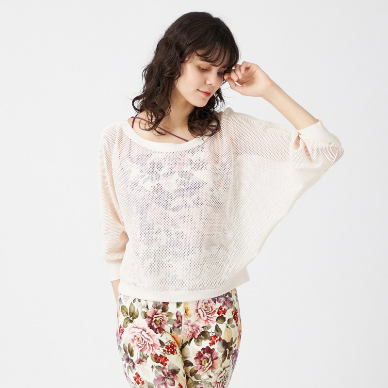 ノーソーイングニット】7分袖メッシュニットTシャツ 商品ページ