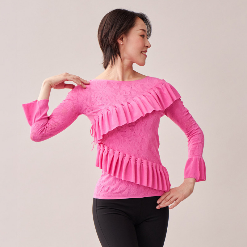 チャコット　バランス/ノーソーイングニット/長袖トップス ピンク ノーソーイングニット】ラグジュアリーフリルニットトップ 商品ページ
