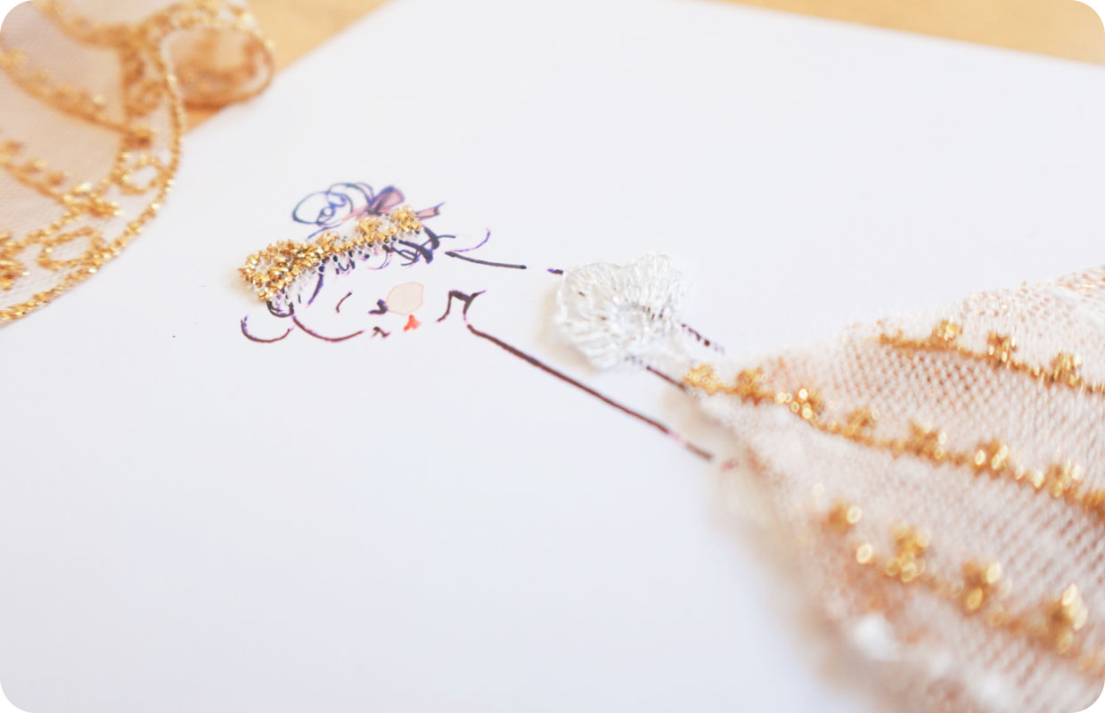 「チャコットならでは衣装のはぎれと水彩絵の具でつくる、世界にひとつだけのグリーティングカード」